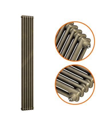 1500 x 293mm Antique Brass Vertical Traditional 2 Column Radiator