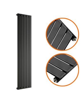 1600 x 350mm Black Single Flat Panel Vertical Radiator 