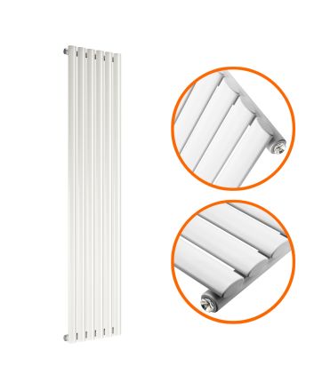 1600 x 354mm White Single Oval Tube Vertical Radiator 