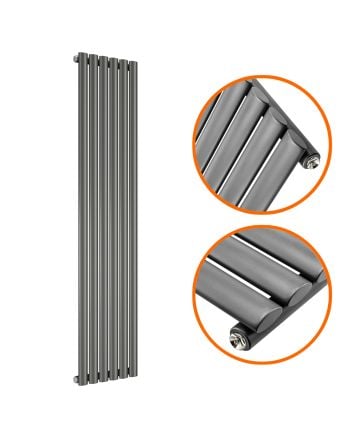 1600 x 354mm Anthracite Single Oval Tube Vertical Radiator 