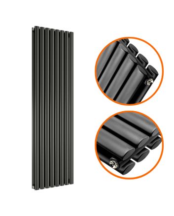 1600 x 472mm Black Double Oval Tube Vertical Radiator 