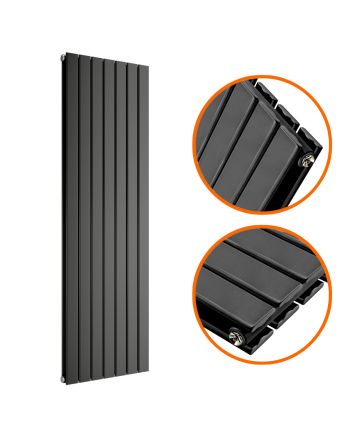 1600 x 490mm Black Double Flat Panel Vertical Radiator 